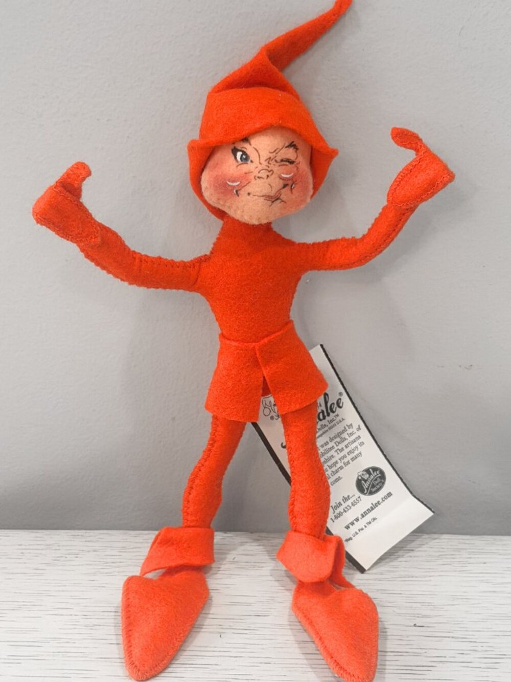 Vintage Annalee Orange Halloween 10" Spider Web Fall Harvest Elf with Tags 1995